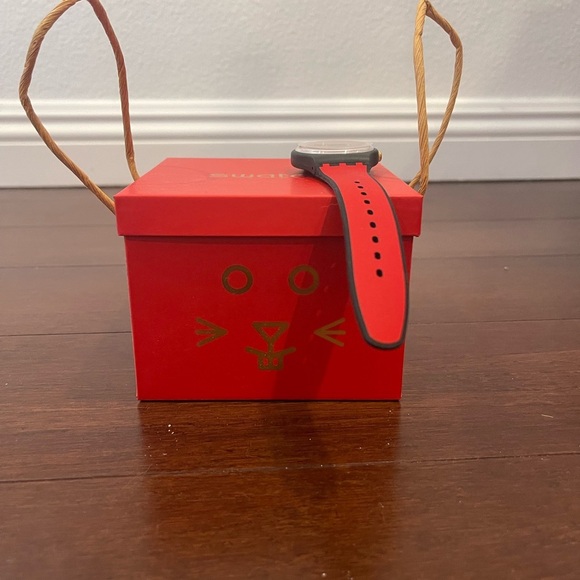 nwt sold out limited edition Swatch Red & Gold year of the Rabbit Dial Watch - Picture 9 of 15